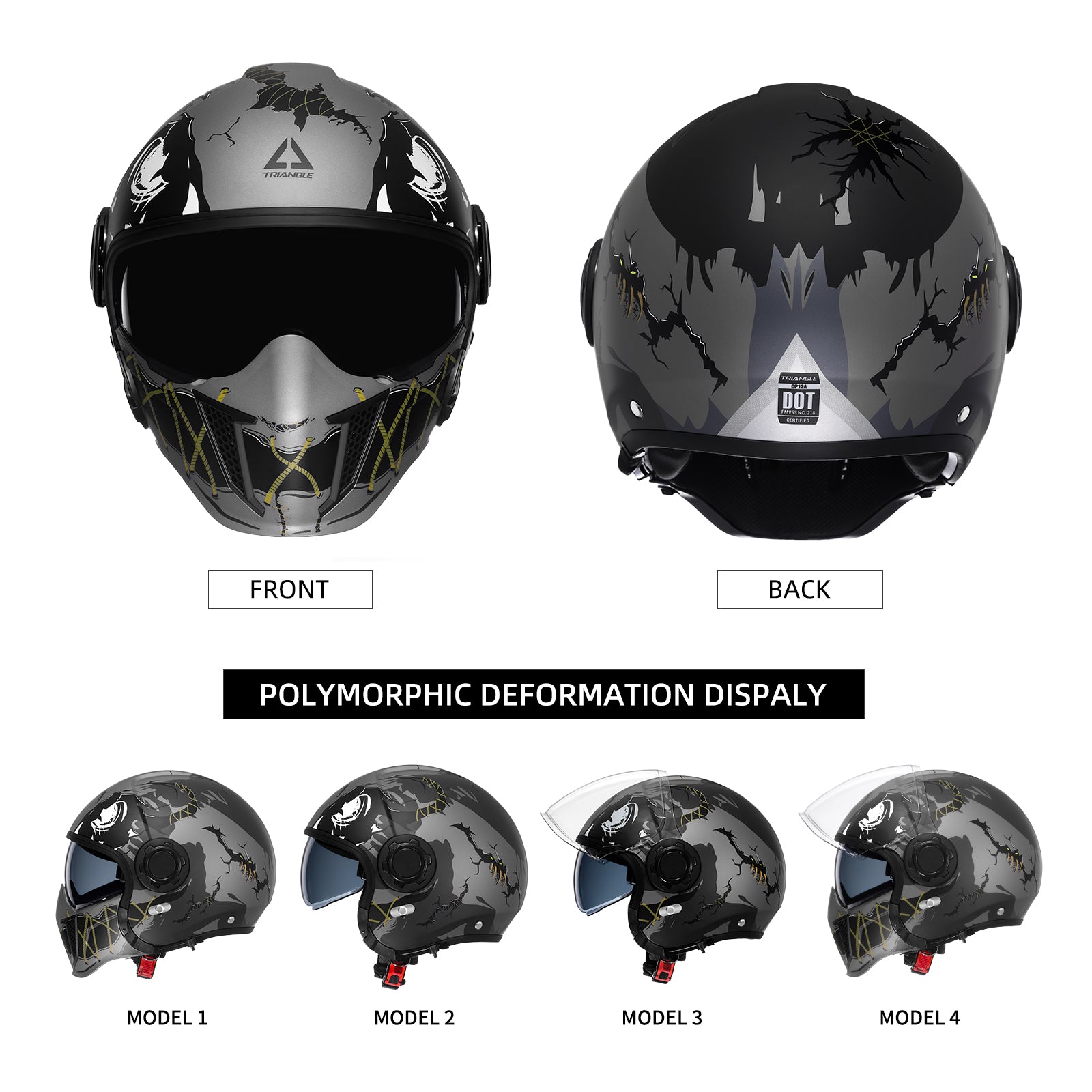 TRIANGLE Open Face Motorcycle Helmet 3/4 Half for Men