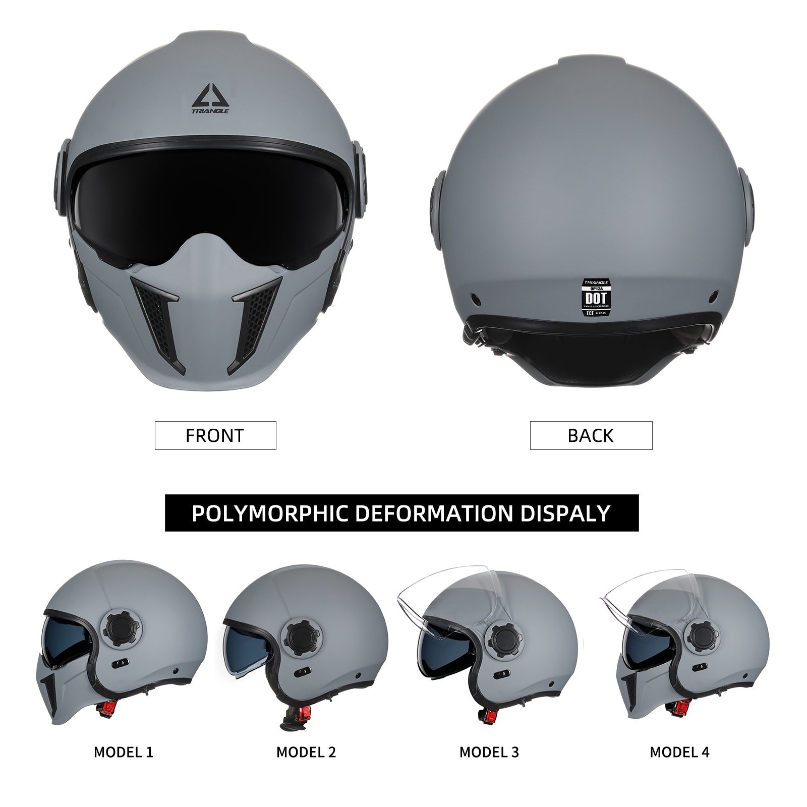 TRIANGLE Open Face Motorcycle Helmet 3/4 Half for Men