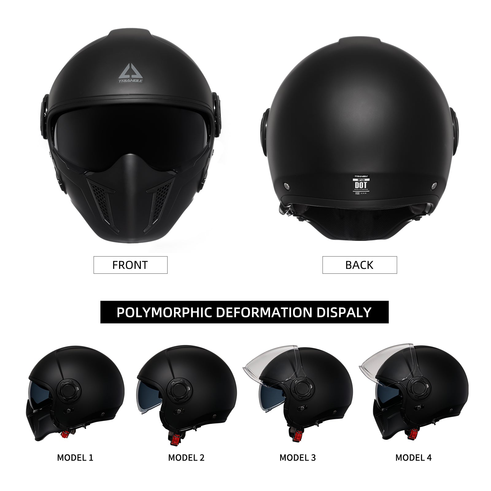 TRIANGLE Open Face Motorcycle Helmet 3/4 Half for Men