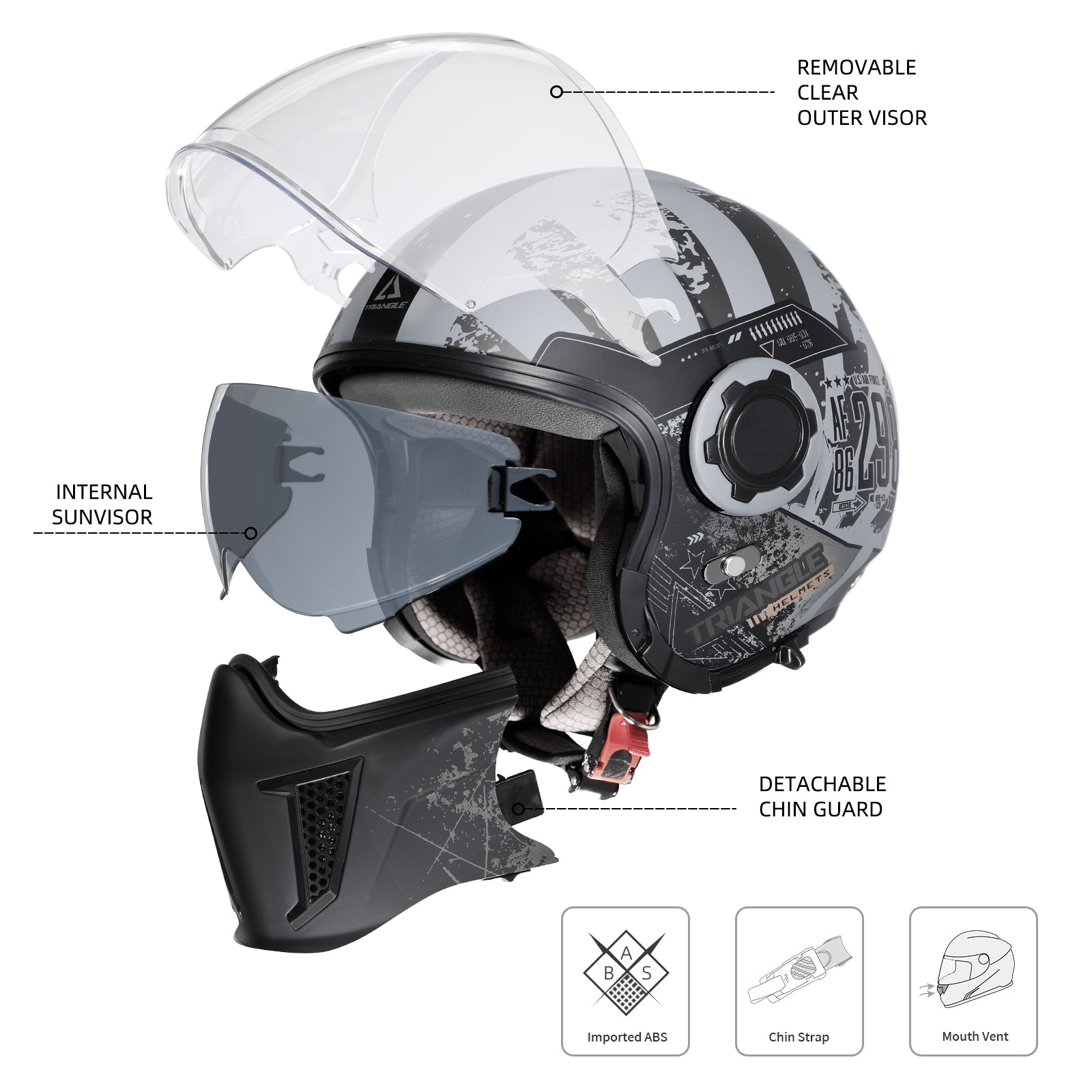 TRIANGLE Open Face Motorcycle Helmet 3/4 Half for Men