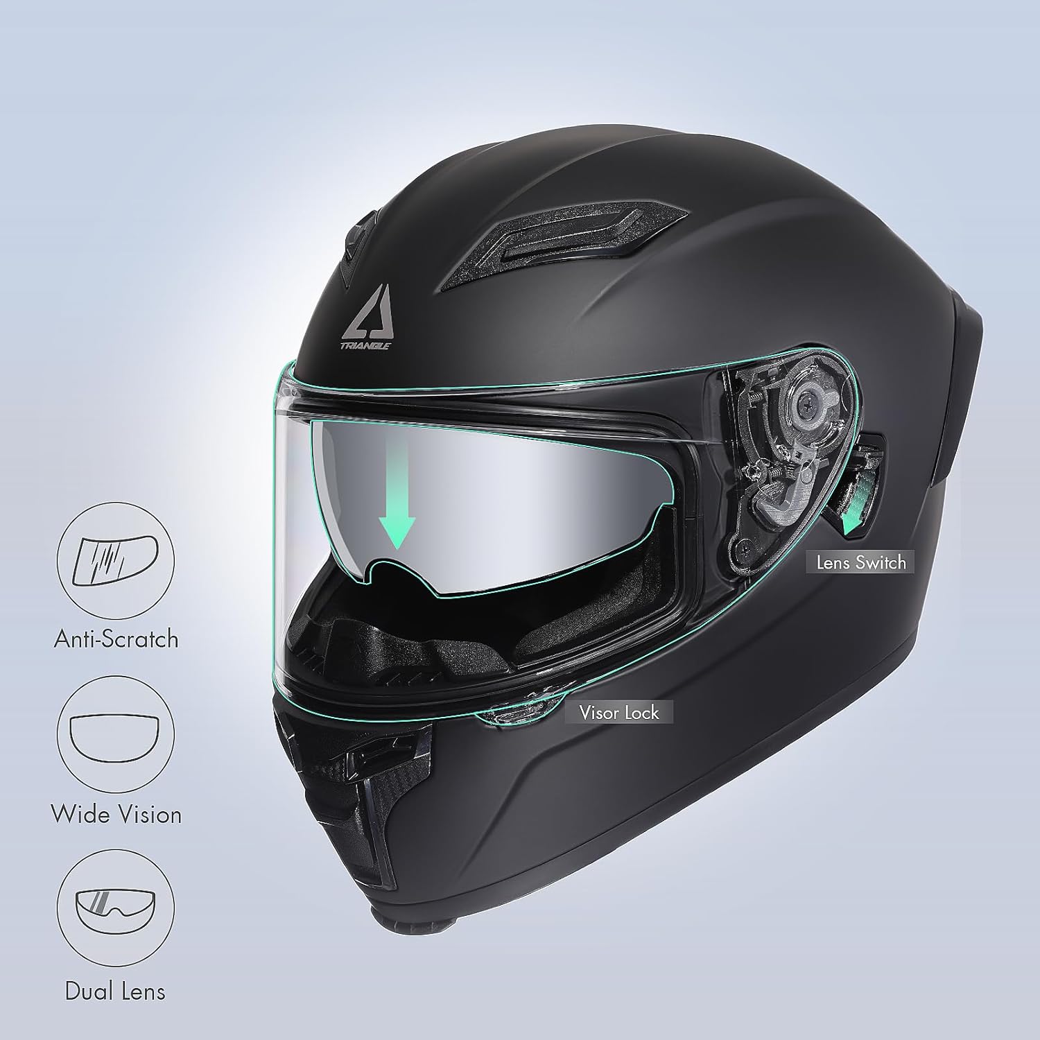 TRIANGLE Full Face Motorcycle Helmet Dual Visor Street Bike for Adult DOT Approved